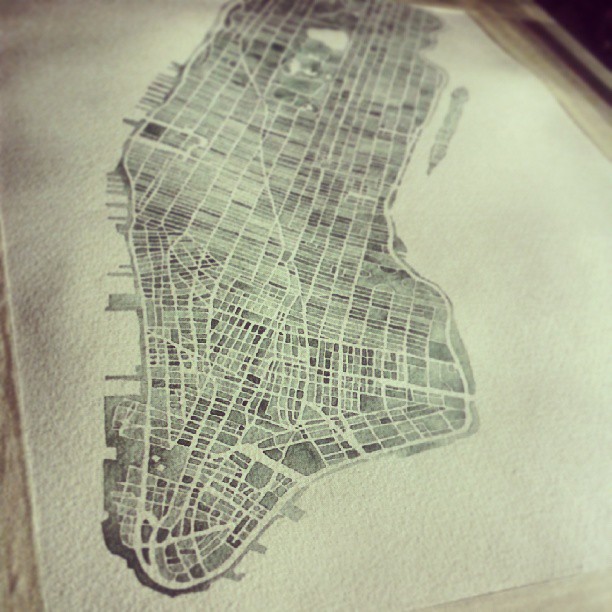 Manhattan finished #watercolor #map #art #painting #etsy #summitridge