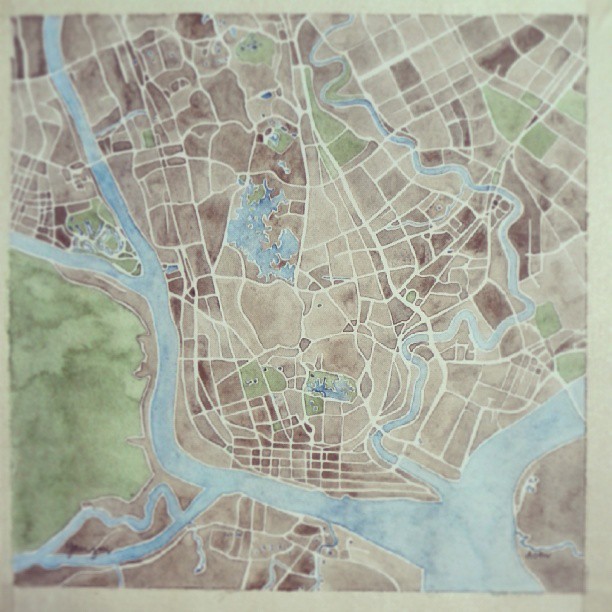 Yangon finished #map #watercolor #art #city #painting #summitridge