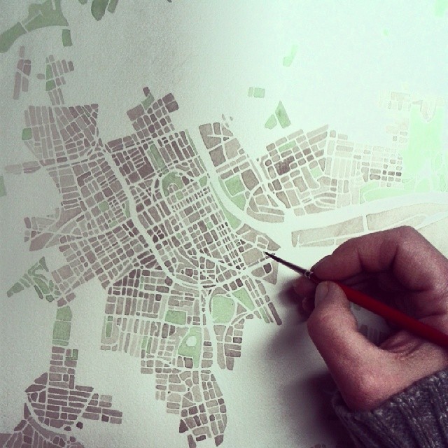 Nashville #watercolor #map #art #Tennessee #Nashville #sepia #green #handpainted #summitridge