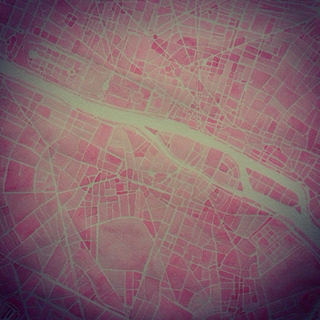 detail #paris #Pink #watercolor #map #painting