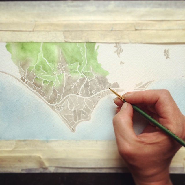 Working on Malibu #green #blue #gray #watercolor #map #CA