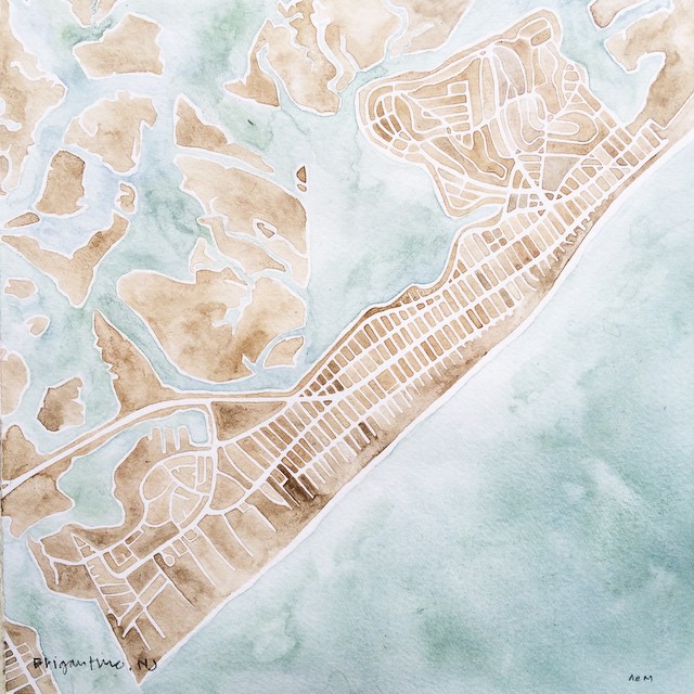 Brigantine #NJ #map #summitridge #sepia #seaglass #watercolor