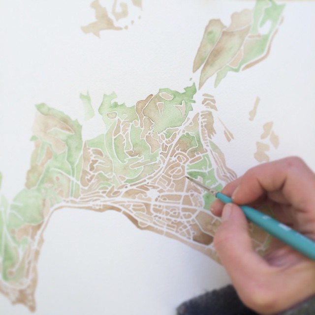 Lake Tahoe watercolor #map #sepia #green #hand #painted #summitridge