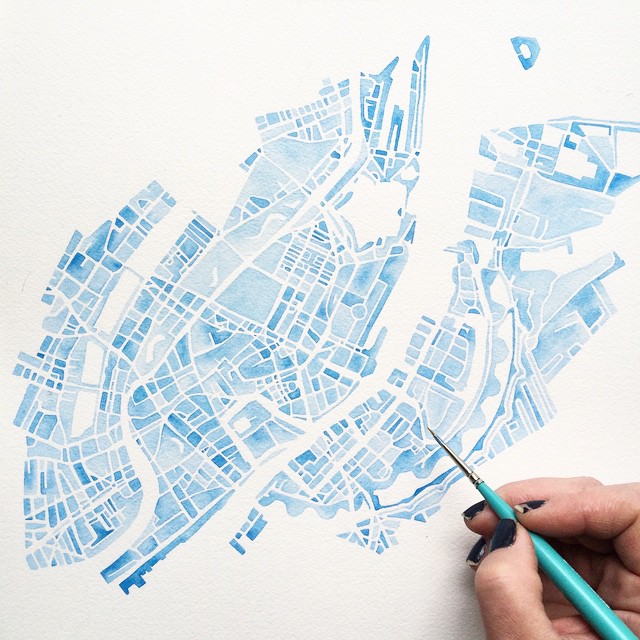 Copenhagen #watercolor #map #ceruleanblue #blue #summitridge #copenhagen #denmark