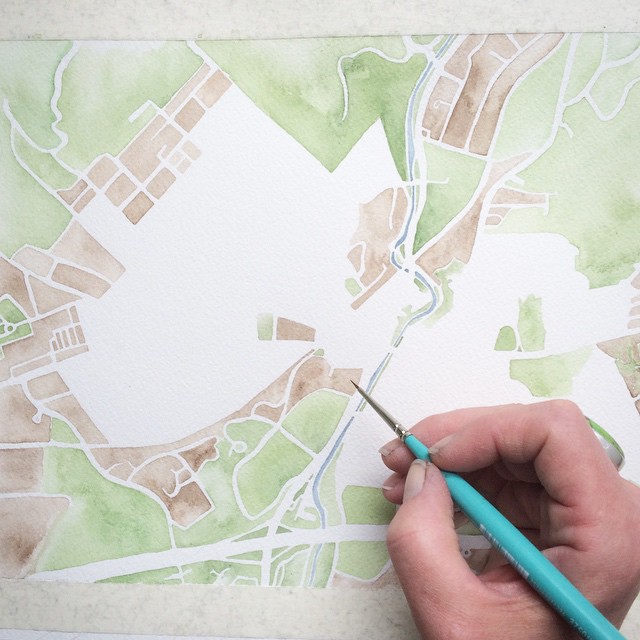 Luray VA #watercolor #map #sepia #green #blue #summitridge