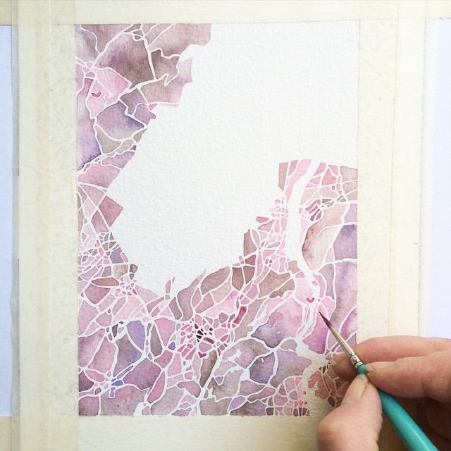 Hudson River #ny #westpoint #watercolor #map #pink #burgundy