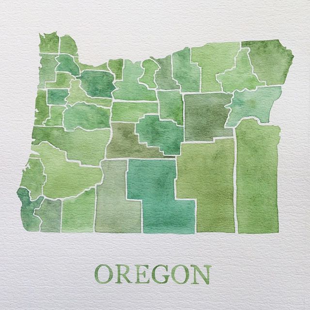 Oregon counties #map #watercolor #summitridge #green