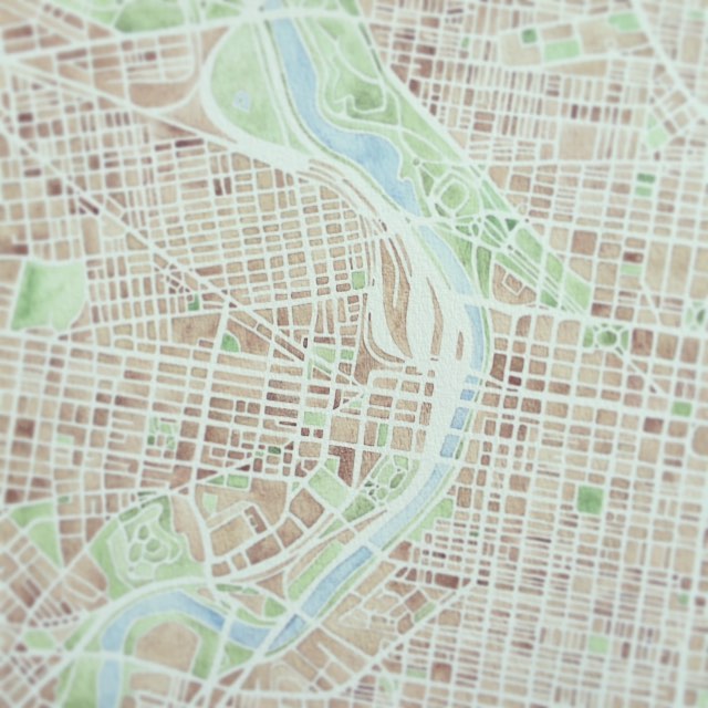 Philadelphia #university #map #parks #river #urban #city #summitridgestudio #watercolormap