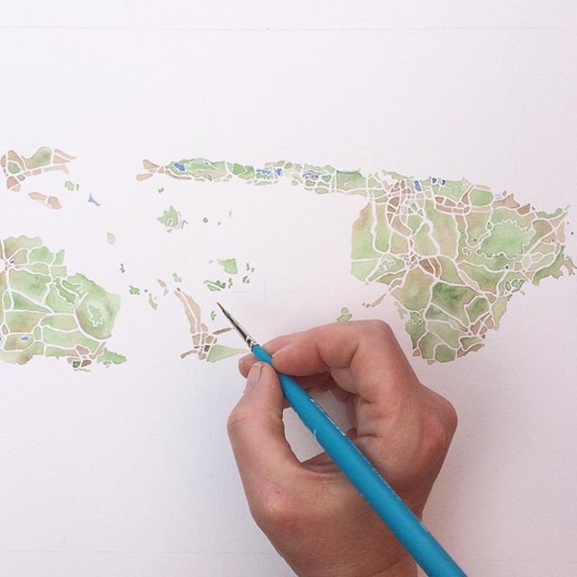 Puerto Rico in progress #puertorico #watercolor #map #summitridgestudio