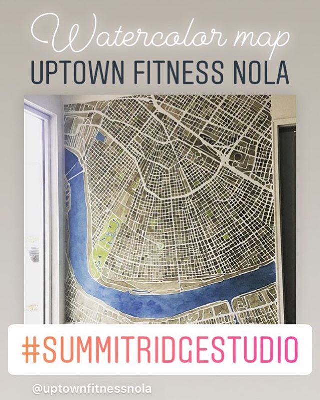 Check it out! My watercolor map of New Orleans is now a cool wall mural at Uptown Fitness NOLA. Cool selfie wall don’t you think! #nola #uptownfitness #selfiewall #watercolormap #summitridgestudio #mural #muralart